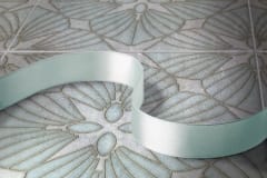 Silk ribbon still life with creative pattern. Abstract background with curve shape. Concept of creativity, decoration, art and craft.